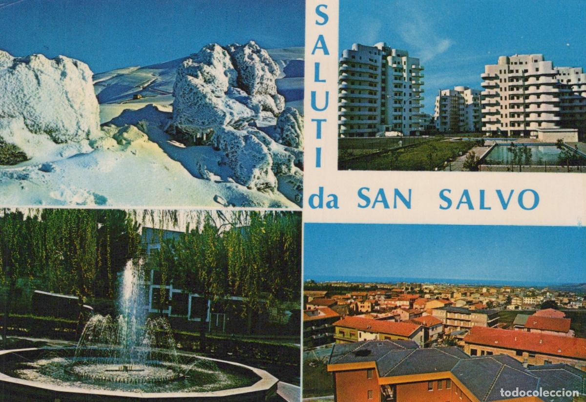 Postales: Italy San Salvo Multi View Snowy Mountains Modern Buildings Fountain *YAS120