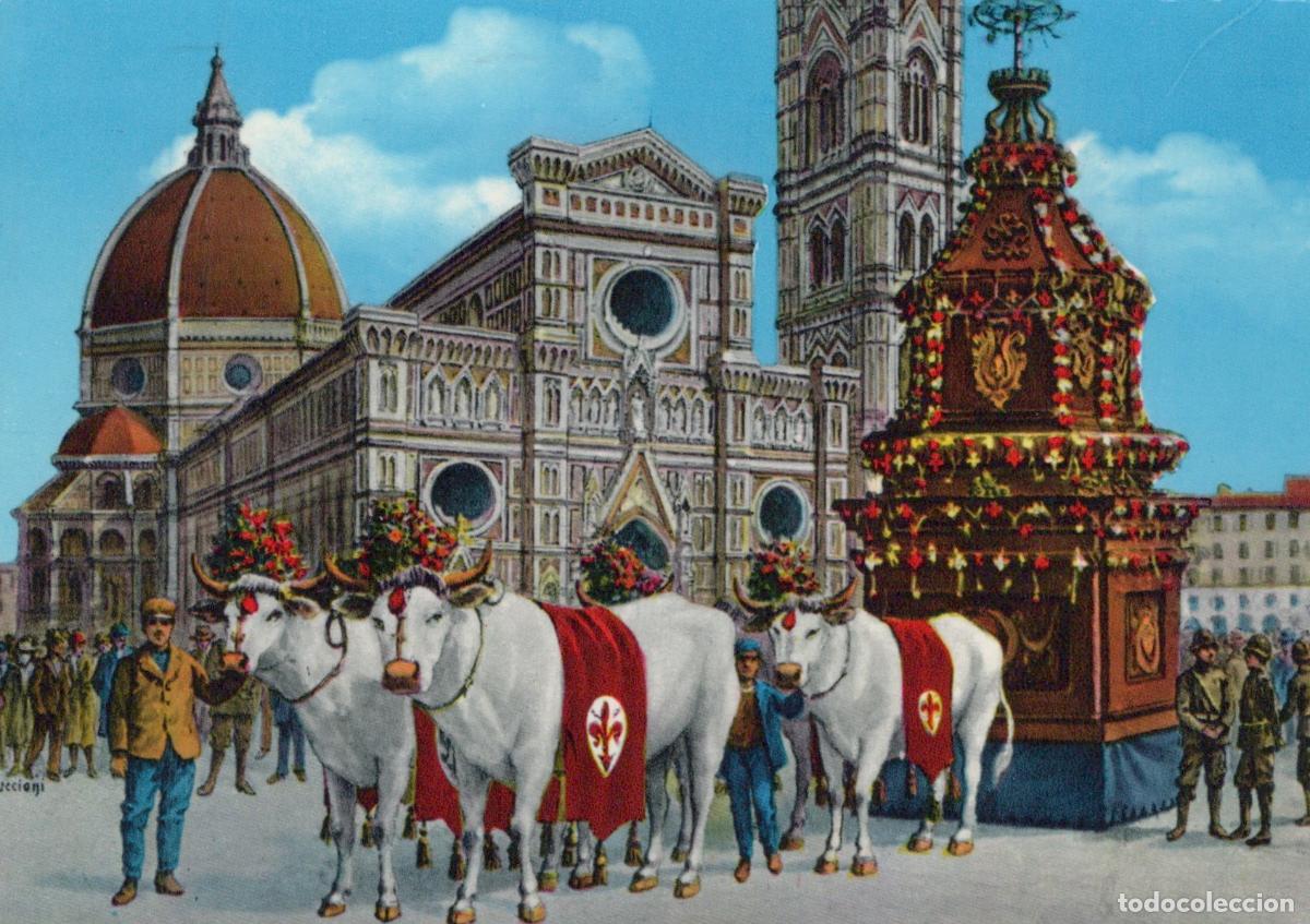 Cartes Postales: Italy Florence Scoppio del Carro Festival With Oxen and Duomo Cathedral *YAS130