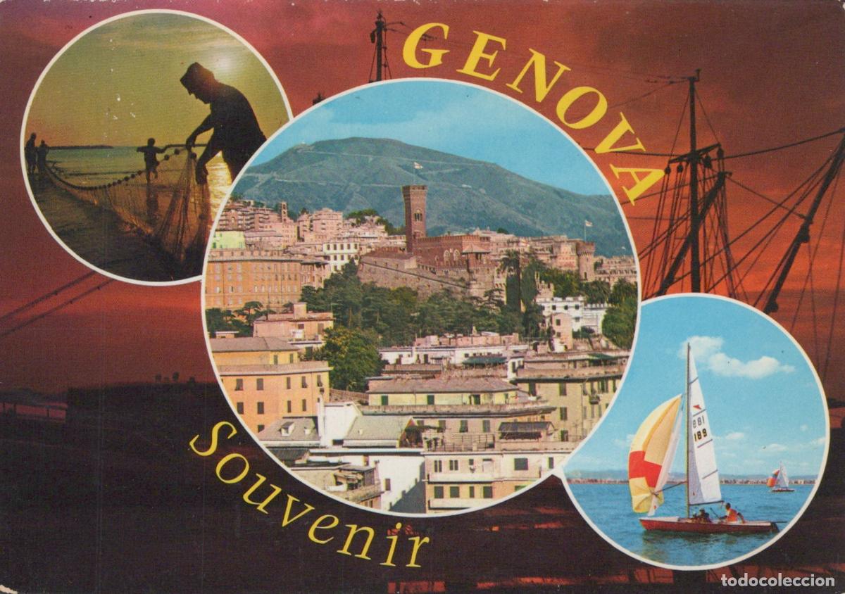 Postales: Italy Genoa Genova Cityscape Fishing Sailboats Souvenir *YAS162