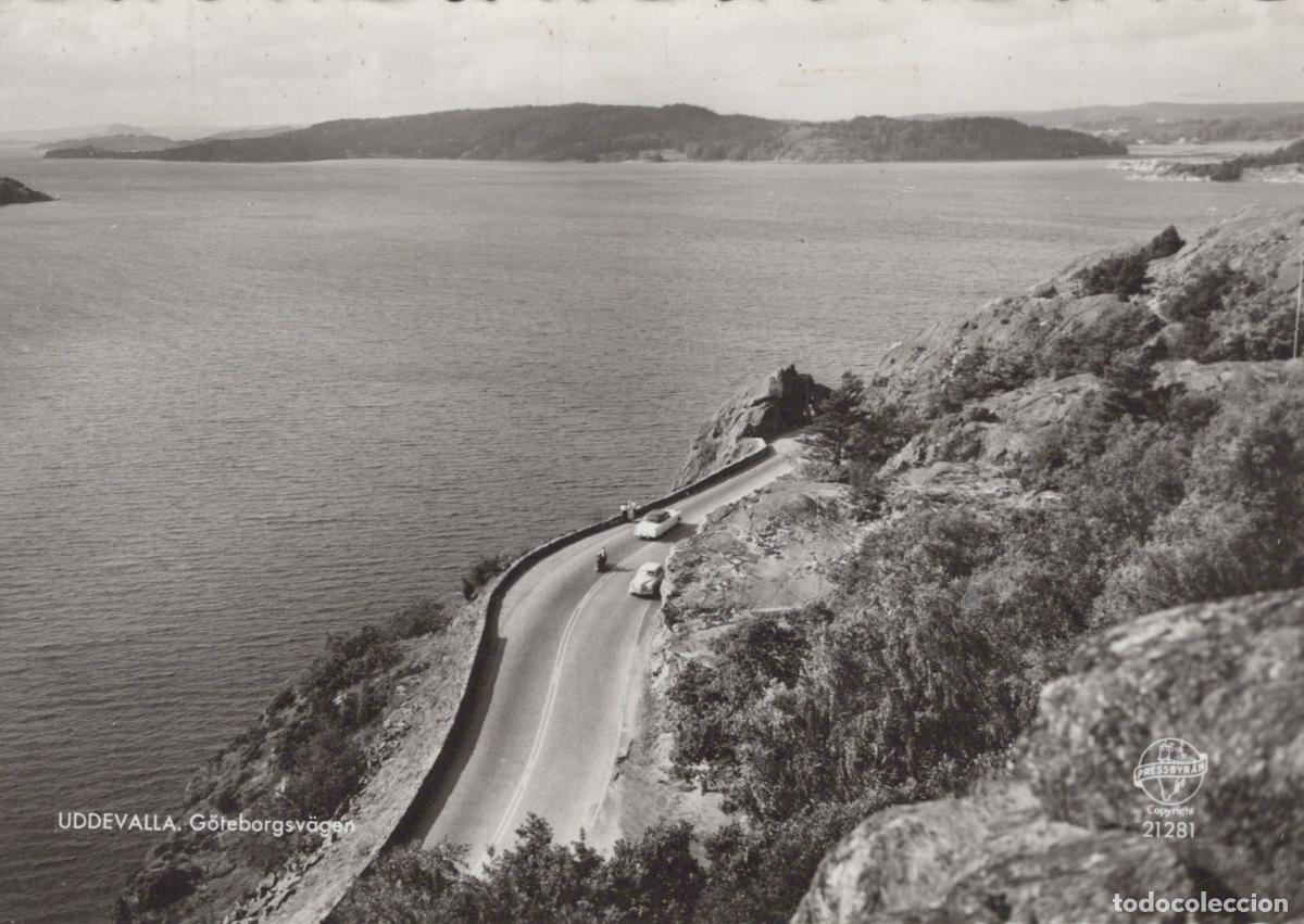 Cartoline: Sweden Uddevalla G&ouml;reborgsv&auml;gen Coastal Road With Cars 1950s *YAS247