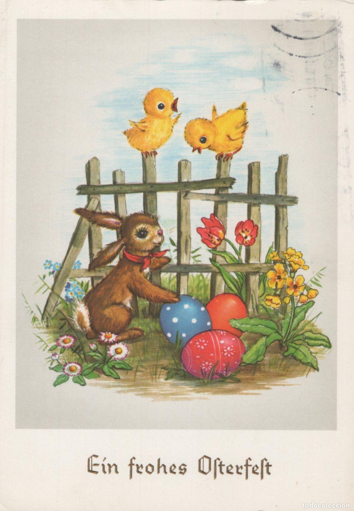 Cartes Postales: Germany Berlin Easter Greeting Card Bunny Chicks Painted Eggs Flowers *YAS549