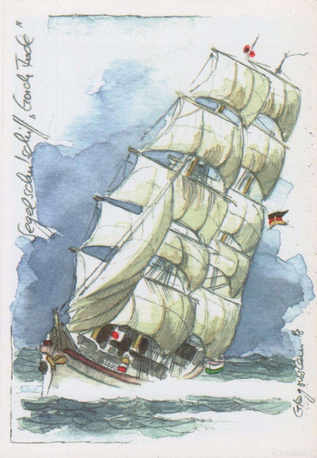 Cartoline: Germany Kiel Sailing Ship Gorch Fock Watercolor Art Unposted *YAS554
