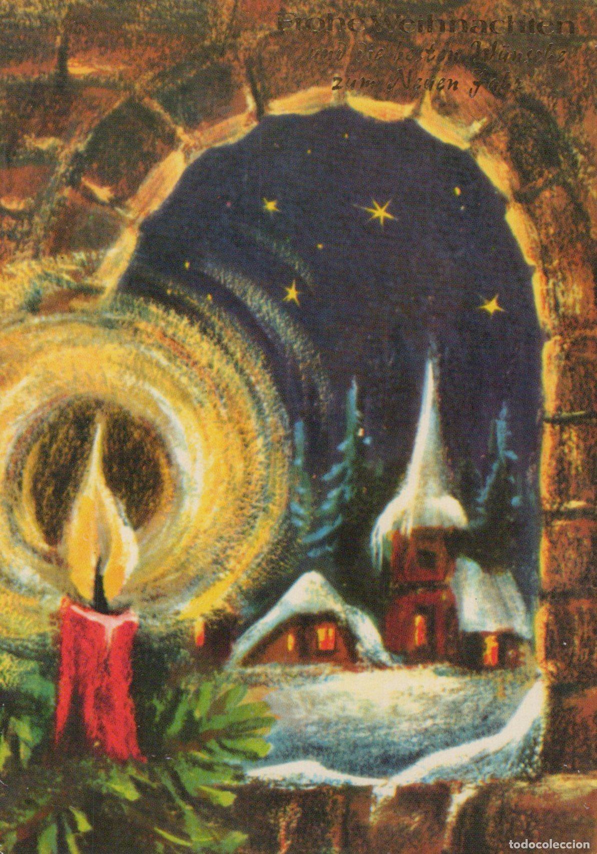 Cartes Postales: Germany Christmas Candlelight Window View Snowy Village Stars Frohe *YAS451