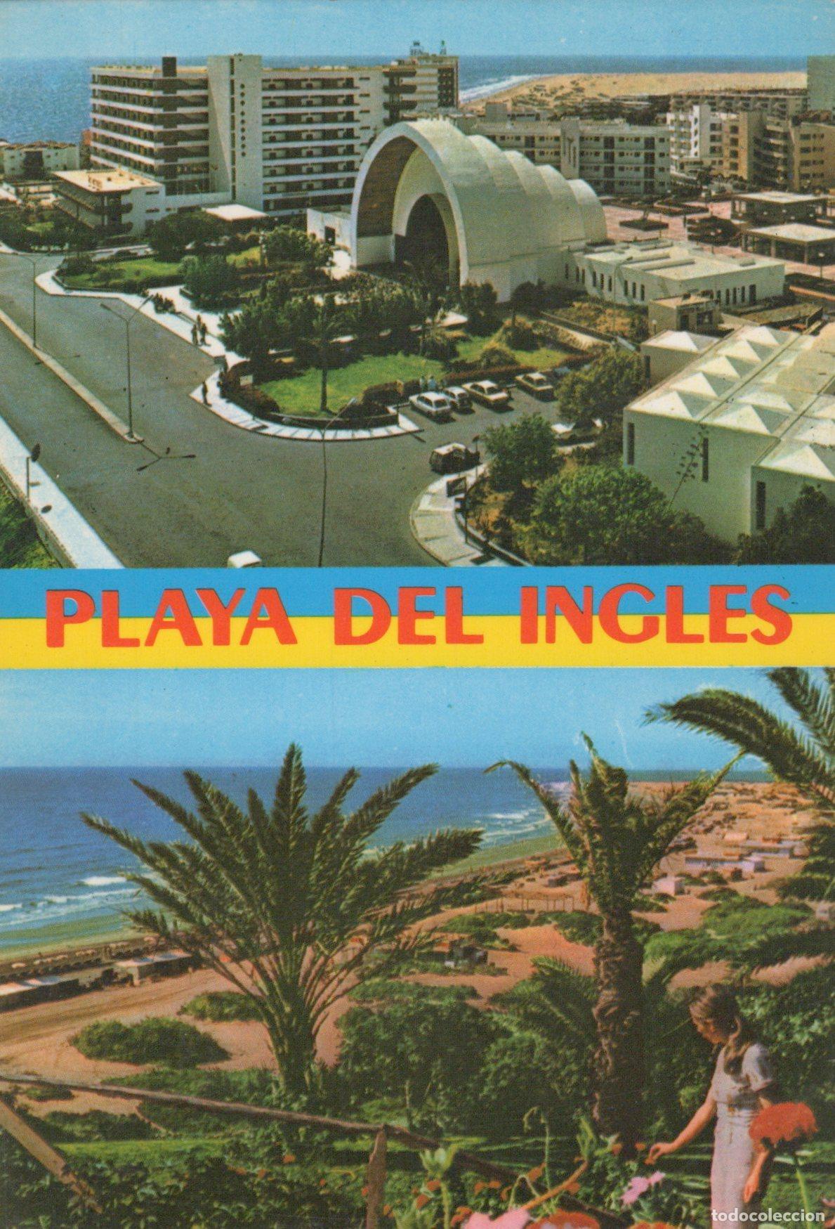 Postcards: Spain Gran Canaria Playa del Ingles Modern Architecture Beach Palms *YAS596