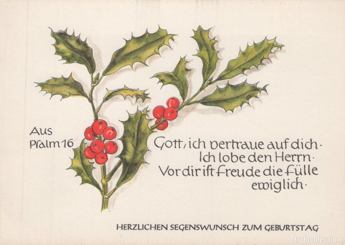 Postcards: Germany Wuppertal Religious Birthday Card Holly Berries Psalm 16 *YAS657