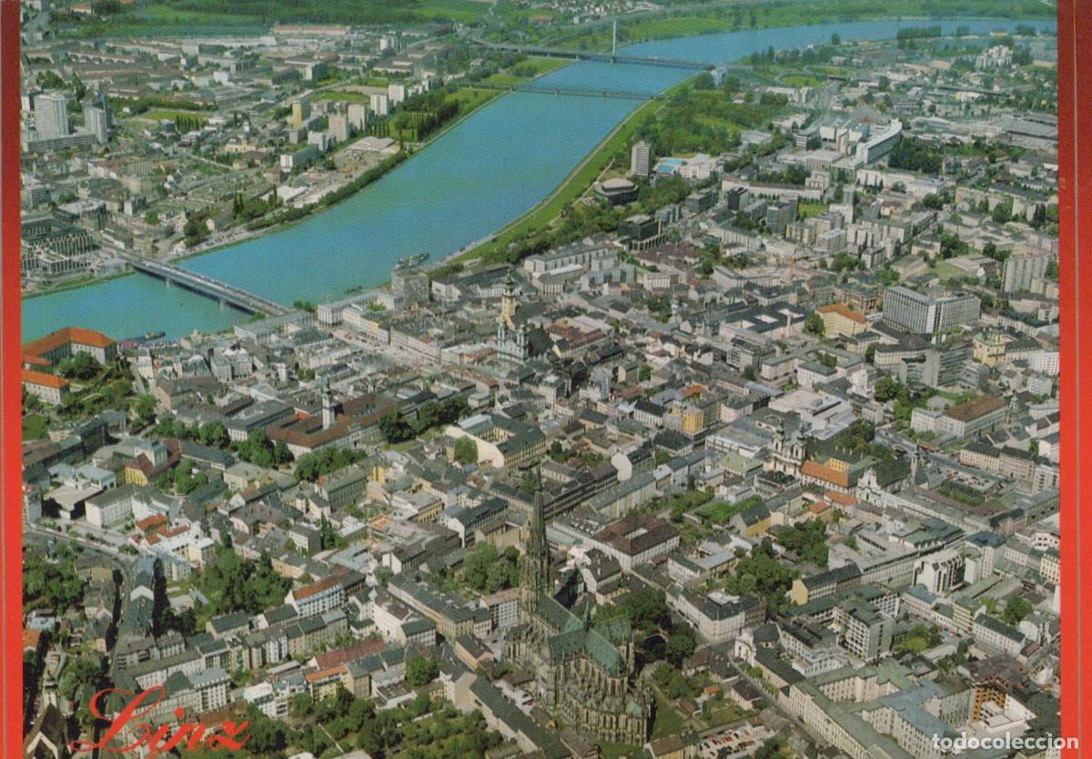 Postcards: Austria Linz Donau Aerial View City Center Mariendom Urfahr River Danube *YAS892