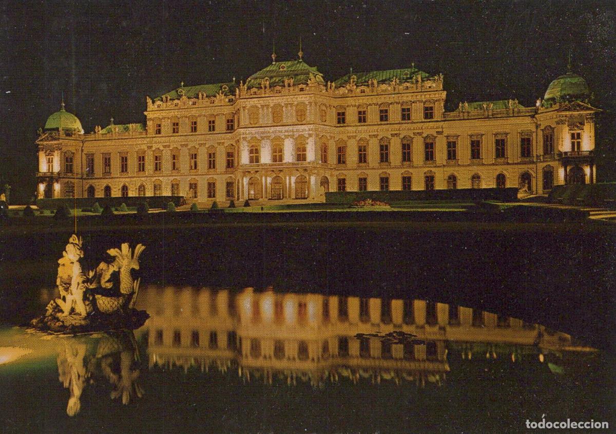 Cartoline: Austria Vienna Belvedere Palace At Night Floodlit Baroque Architecture *YAS997