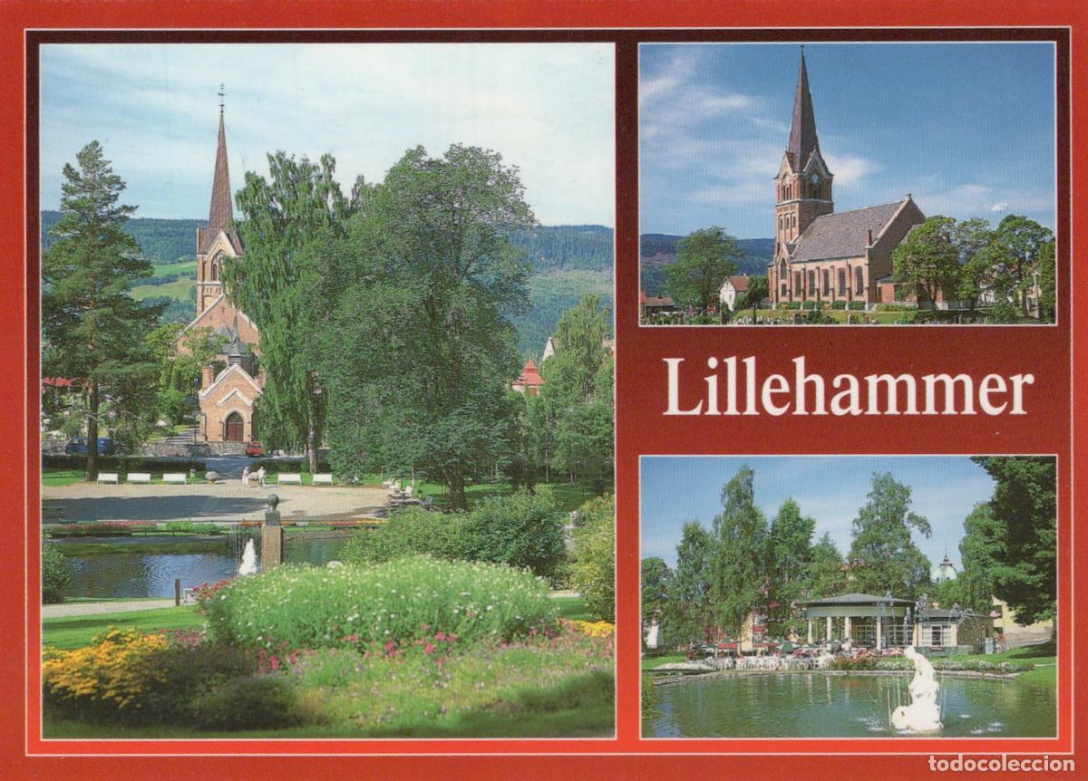 Cartoline: Norway Lillehammer Church and Park With Fountain Scenic Views *YAS894