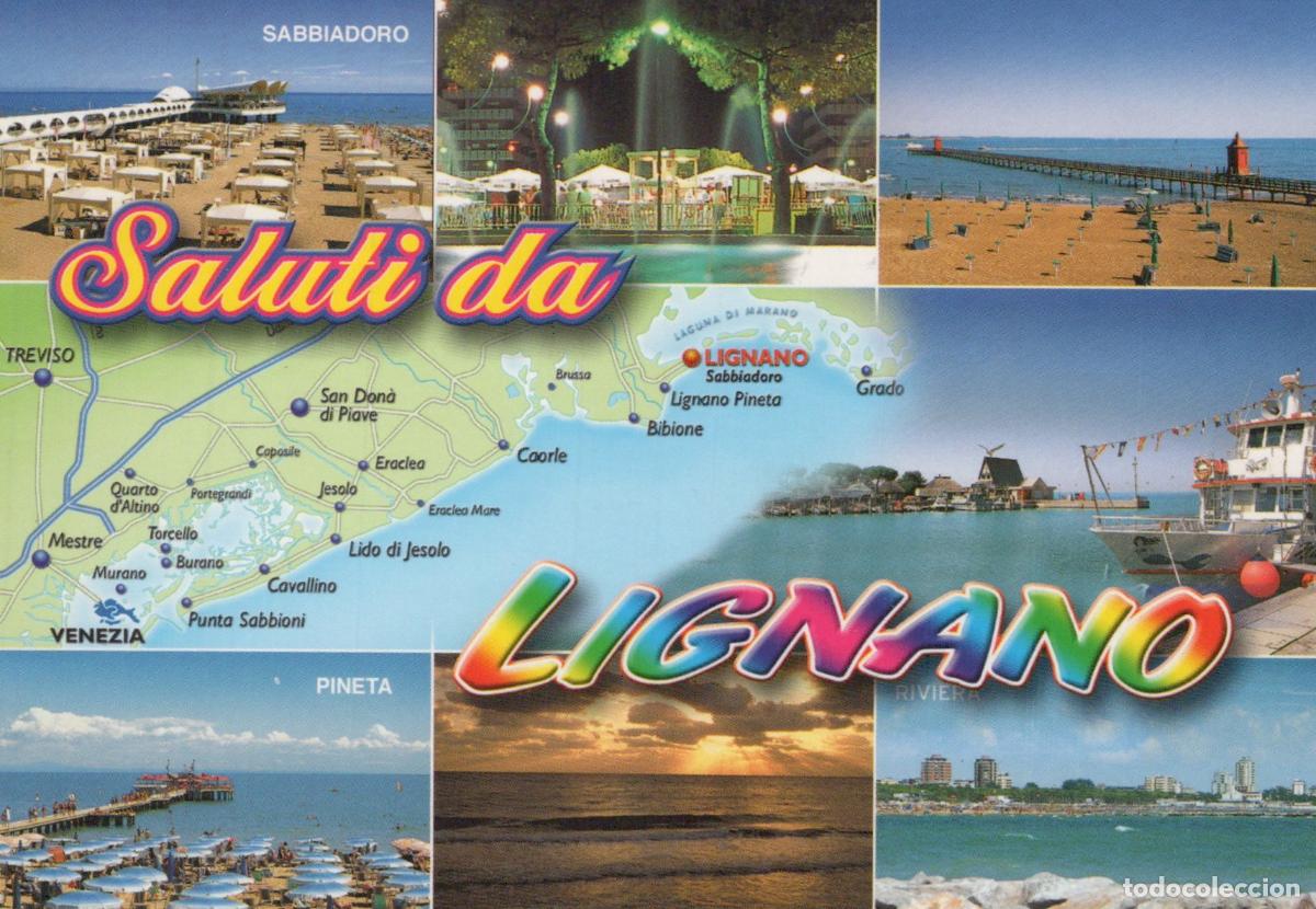 Postais: Italy Lignano Sabbiadoro Multi View Beach Resort Map Sunset Unposted *YAR054