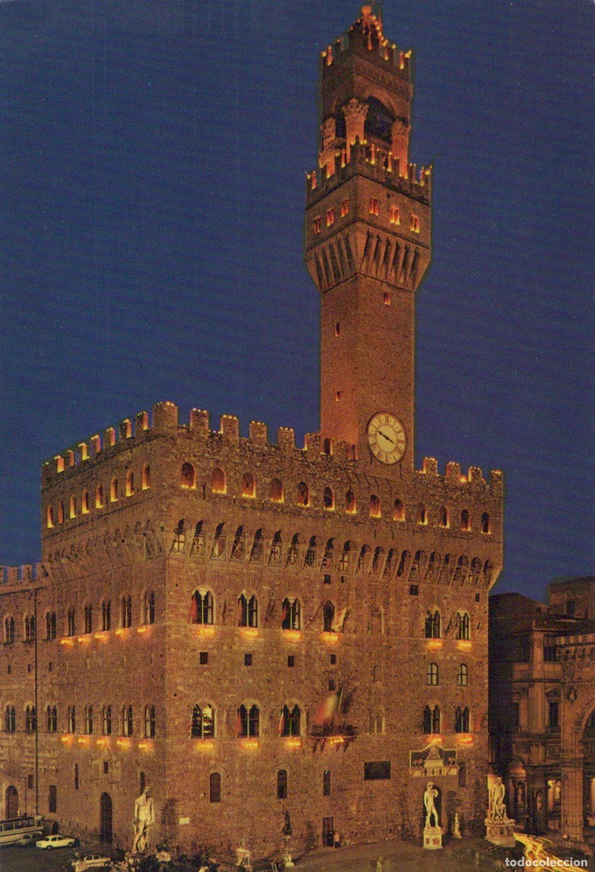 Postkarten: Italy Florence Palazzo Vecchio Old Palace By Night Illuminated Unposted *YAR171
