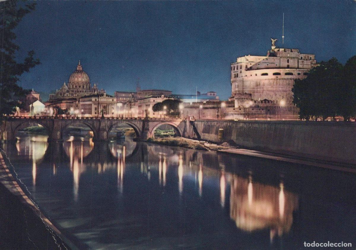 Postcards: Italy Rome St Peter Basilica Castel Sant Angelo Night View *YAR286