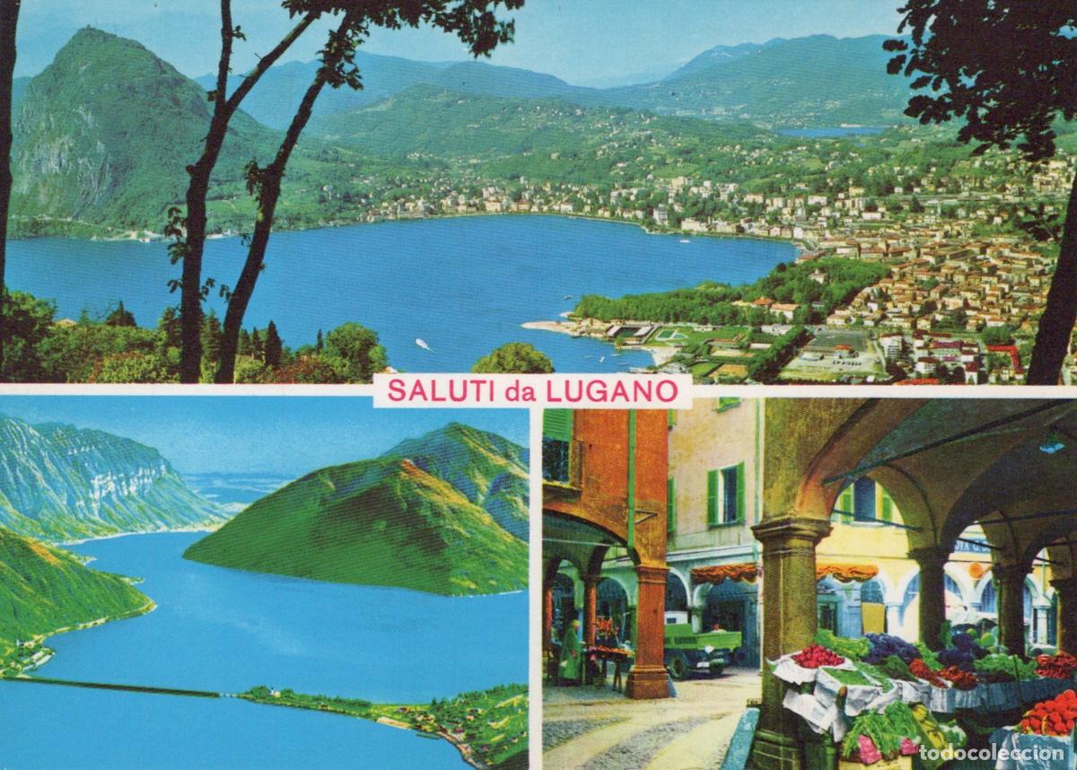 Postales: Switzerland Lugano Lake Ponte DI Melide and Market Scene Unposted *YAR329
