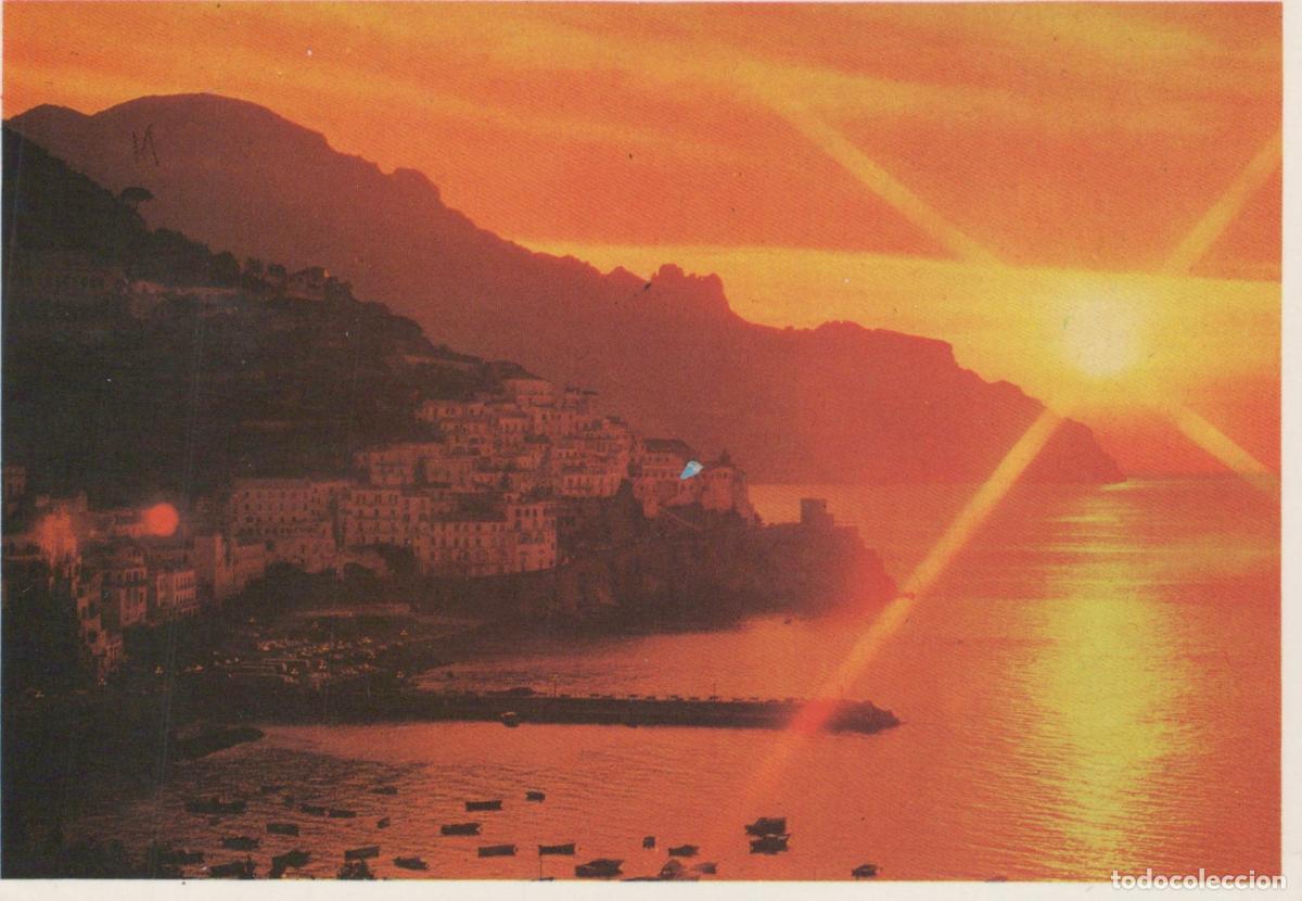 Postkarten: Italy Amalfi Coast Sunset Panorama Coastal Town Seascape Boats *YAR434