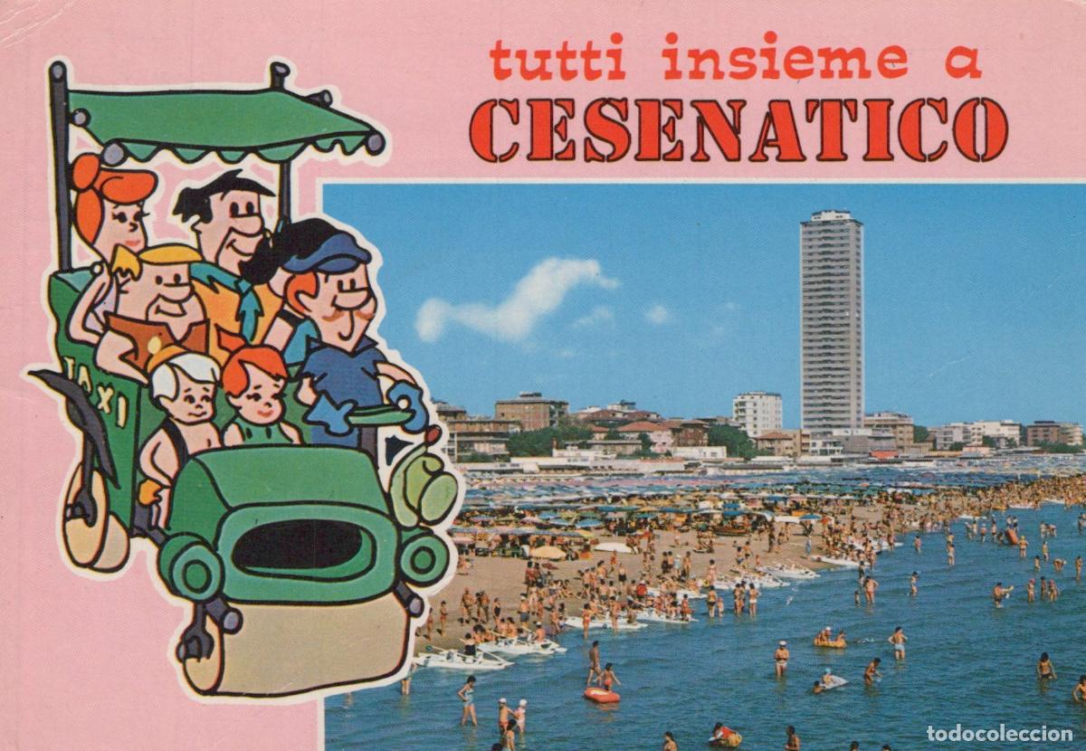Postkarten: Italy Cesenatico Cesena Beach With Flintstones Cartoon Tall Building *YAR462