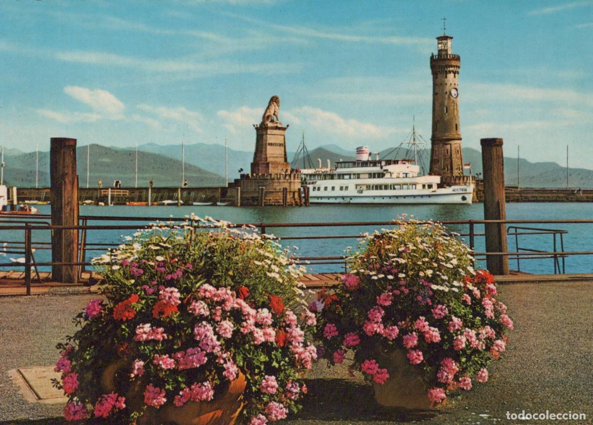 Postales: Germany Lindau Bodensee Harbor Entrance Lighthouse Lion Statue Lake *YAR534
