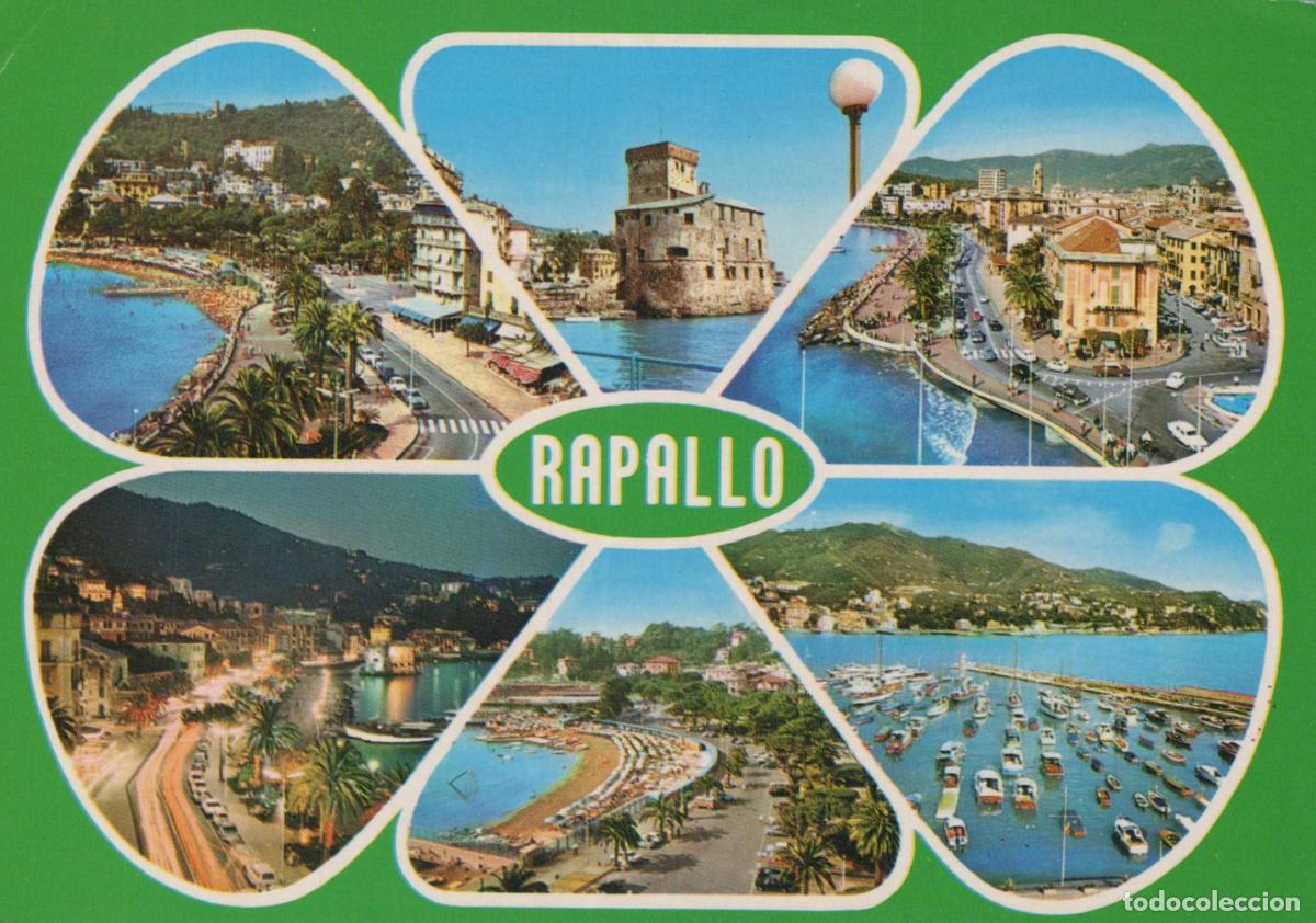 Postcards: Italy Rapallo Multi View Coastal Town Harbor Beach Architecture 1986 *YAR641