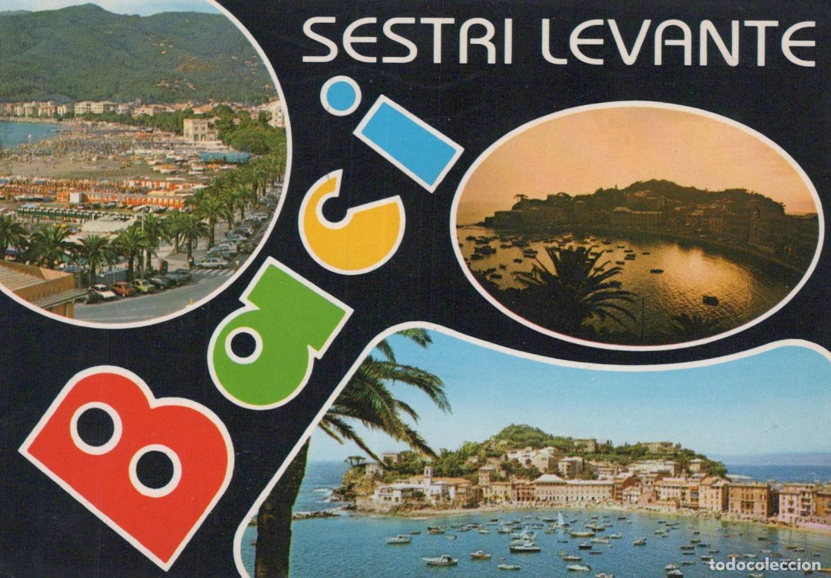 Postcards: Italy Sestri Levante Coastal Town Beach Bay Boats Panorama *YAR653