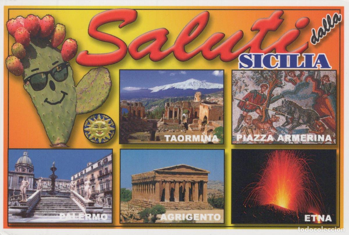 Postcards: Italy Taormina Sicily Multi View Piazza Armerina Palermo Agrigento Etna *YAR661
