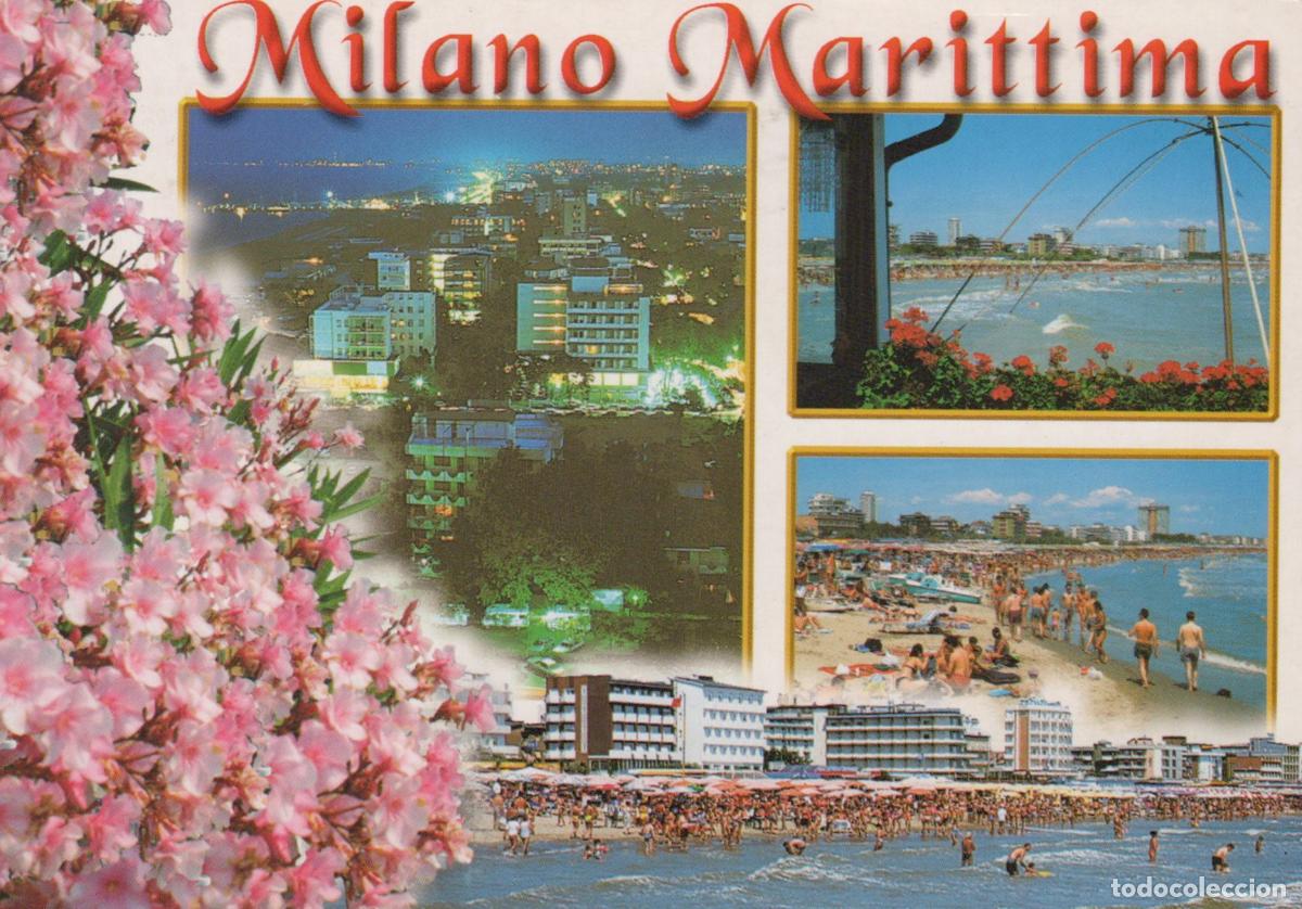 Postkarten: Italy Milano Marittima Beach Resort Night View Crowded Beach Scenes *YAR678
