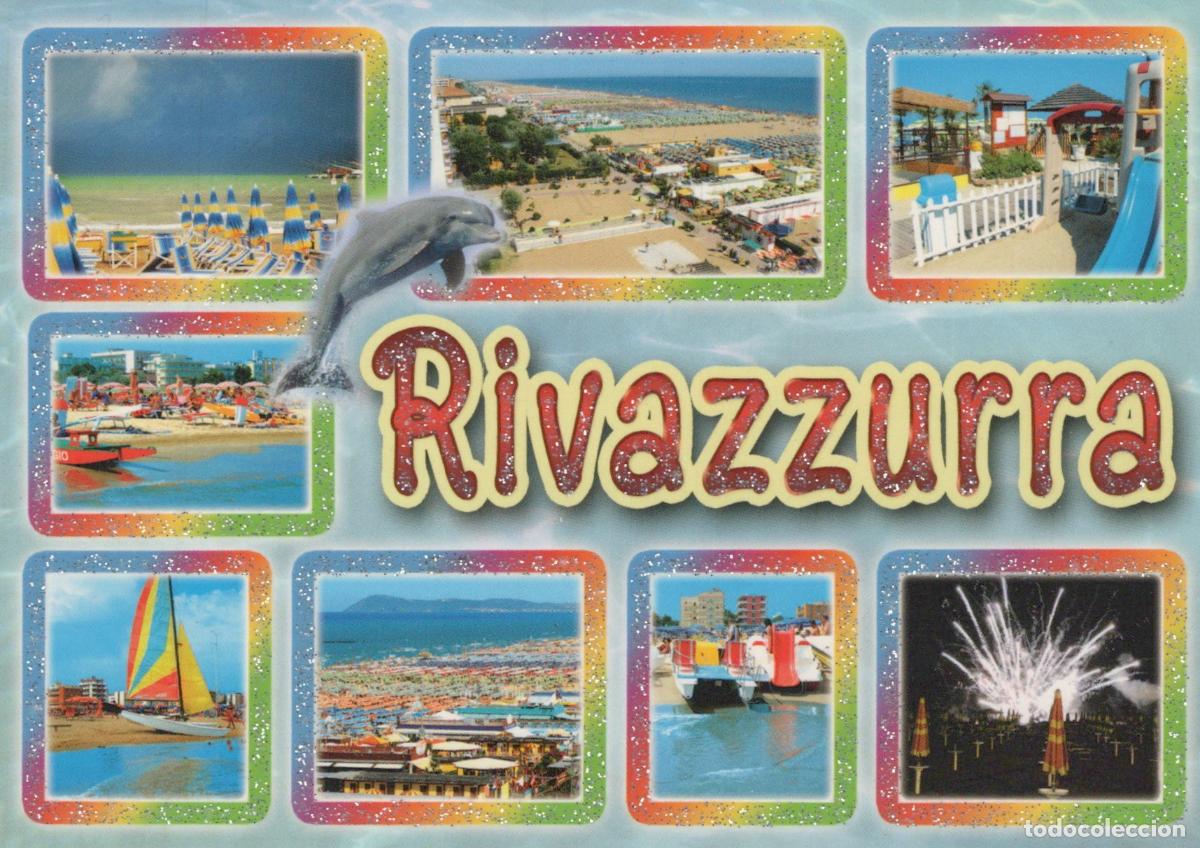 Postkarten: Italy Rivazzurra Beach Resort Dolphin Fireworks Sailboat Multi View *YAR665