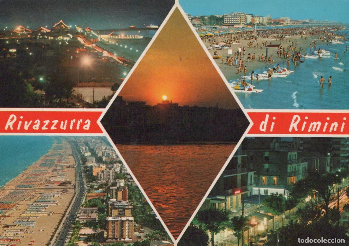 Postcards: Italy Rimini Rivazzurra DI Beach Scenes Sunset Night View *YAR833