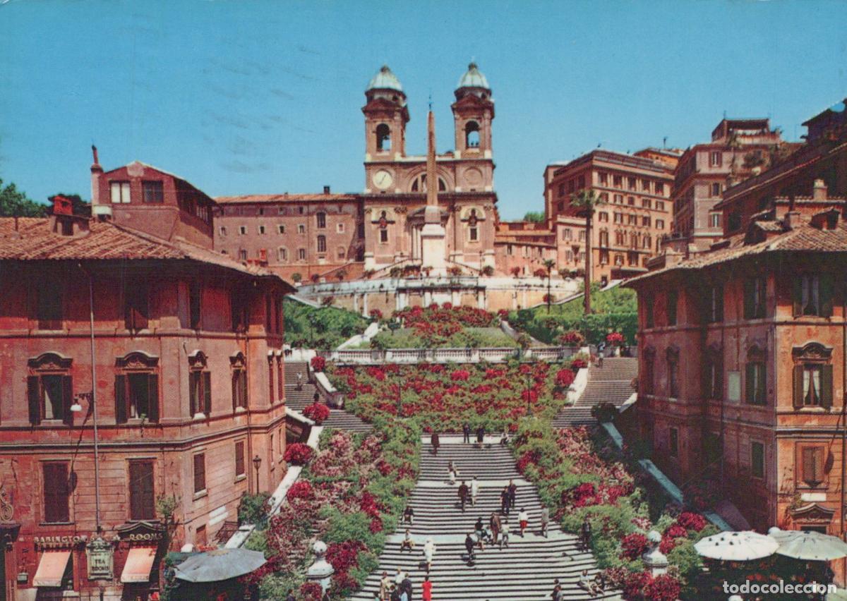 Postcards: Italy Rome Spanish Steps With Flowers and Trinita Dei Monti Church *YAR831