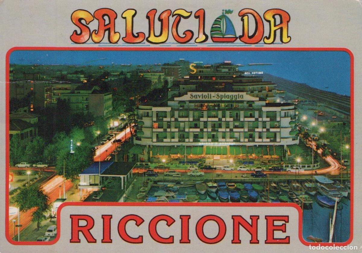Postcards: Italy Riccione Savioli Spiaggia Hotel and Marina At Night 1970s *YAR840