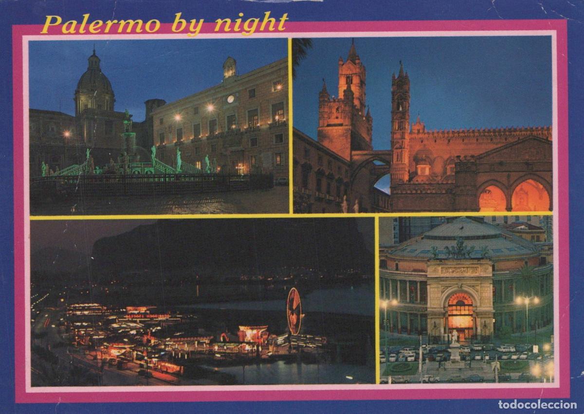 Postcards: Italy Palermo By Night Cityscape Architecture Collage *YAR858