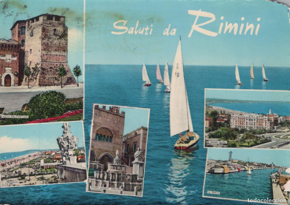 Postcards: Italy Rimini Multi View Malatestiana Fortress Grand Hotel Port Sailboats *YAR865