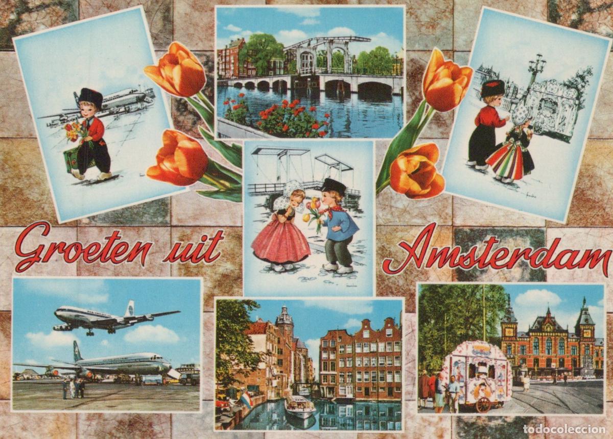 Cartes Postales: Netherlands Amsterdam Collage With Canals Traditional Costumes Unposted *YAR971