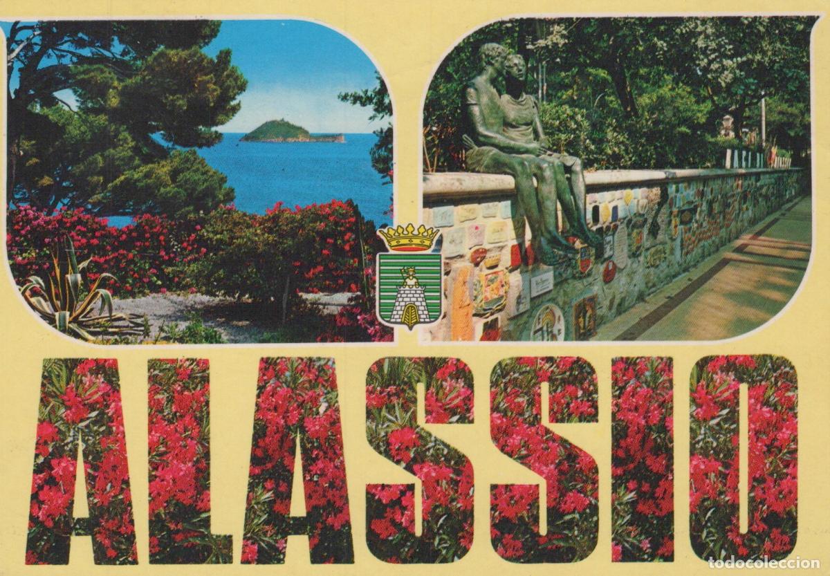 Cartes Postales: Italy Alassio Coastal View With Island and Sculpture Wall *YAS161