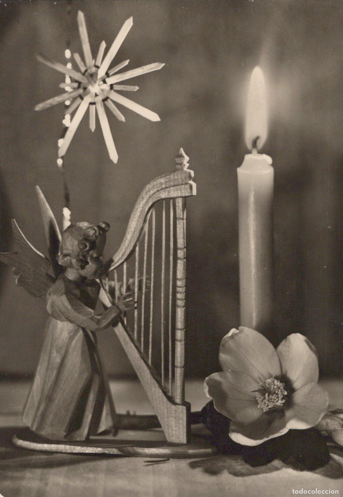 Postales: Germany Saarbr&uuml;cken Christmas Angel Playing Harp Candle Star Flower *YAS385