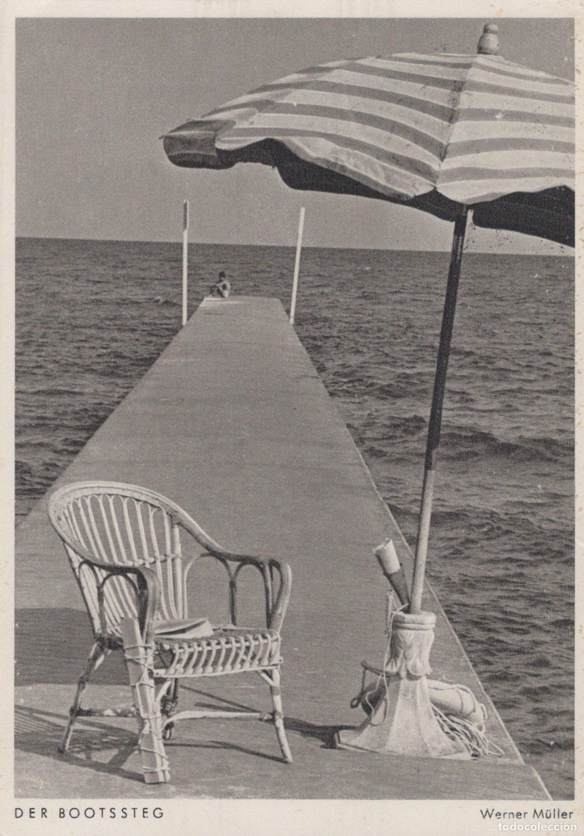 Postales: Germany Seascape Pier With Umbrella Chair and Solitary Figure *YAS377