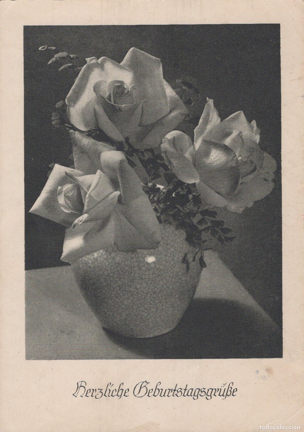 Postcards: Germany Berlin White Roses in Vase Birthday Greetings *YAS408