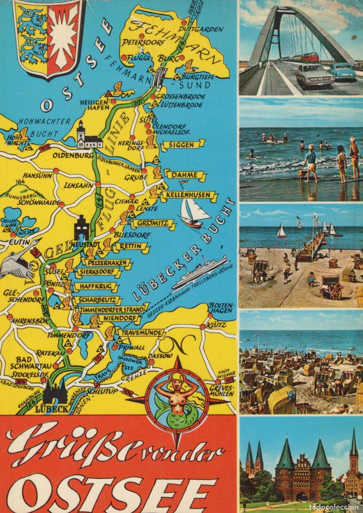 Postcards: Germany L&uuml;beck Gr&uuml;&szlig;e von der Ostsee Fehmarn Bridge Beach Life *YAS423