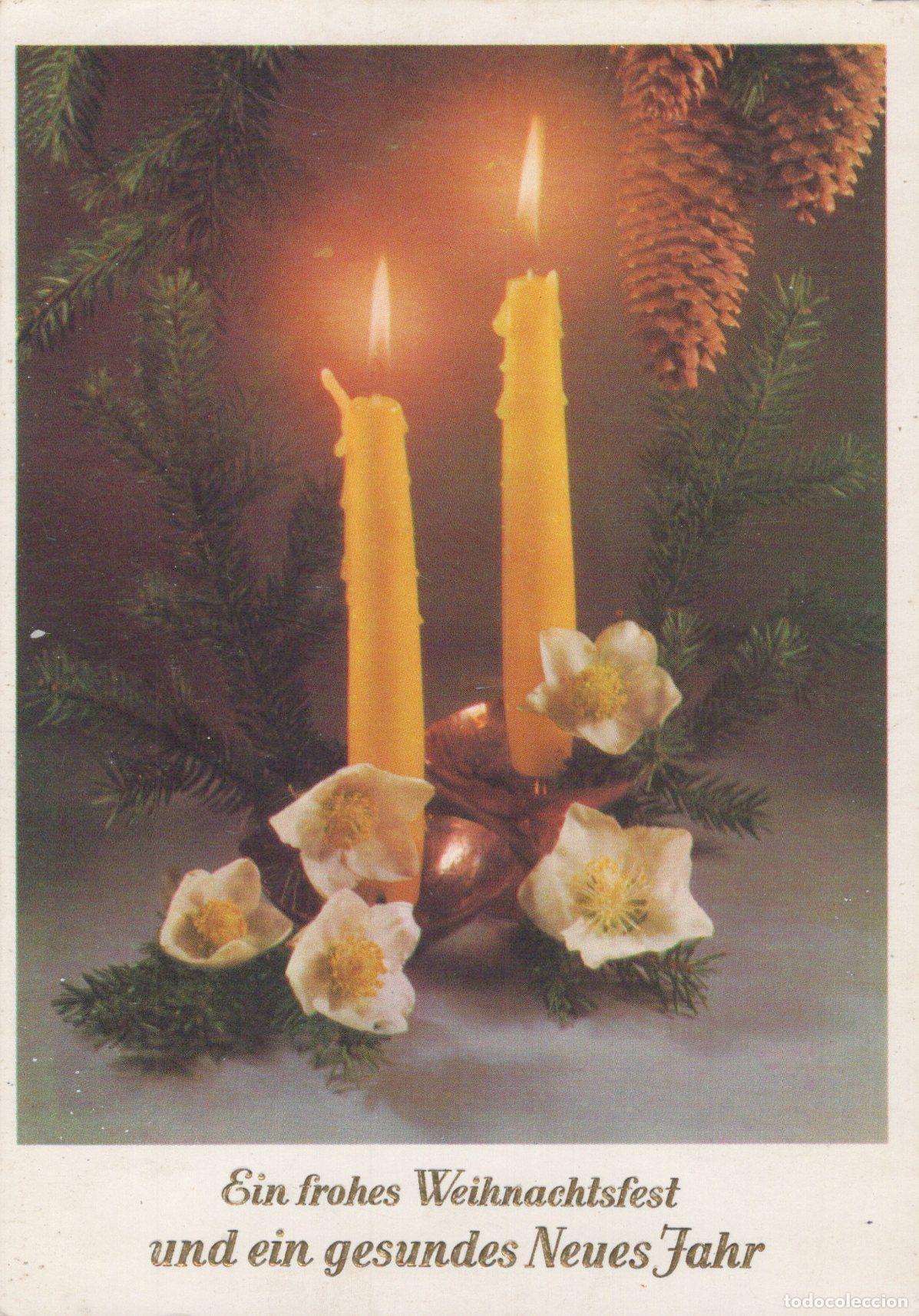 Postcards: Germany Christmas Candles Flowers Pine Cones German Holiday Greeting *YAS540