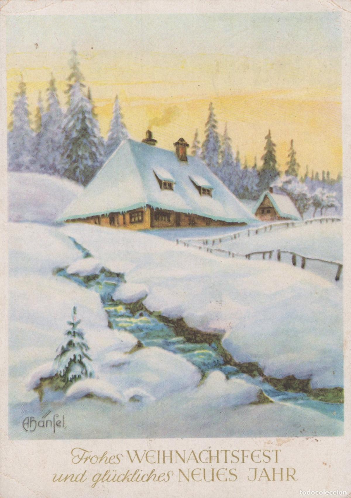 Cartoline: Germany Hainsberg Winter Landscape With Snow Covered House and Stream *YAS577