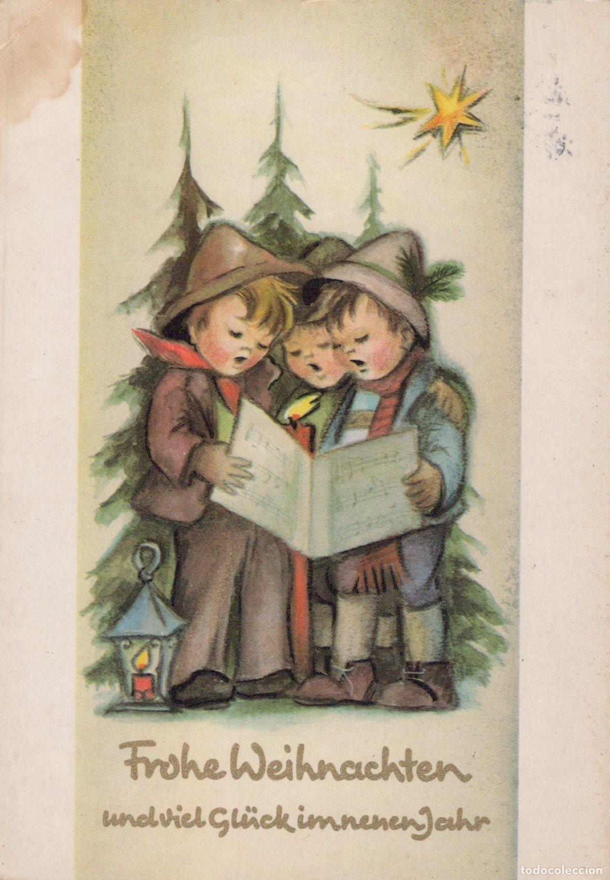 Cartoline: Germany Christmas Card Three Boys Singing Carols By Candlelight *YAS628