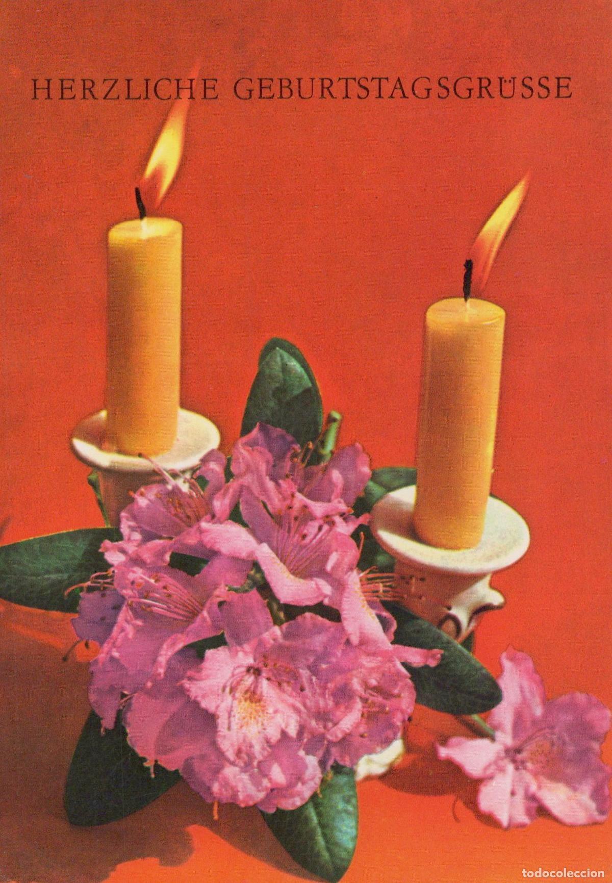 Cartoline: Birthday Greetings Candles Flowers Red Background *YAS653