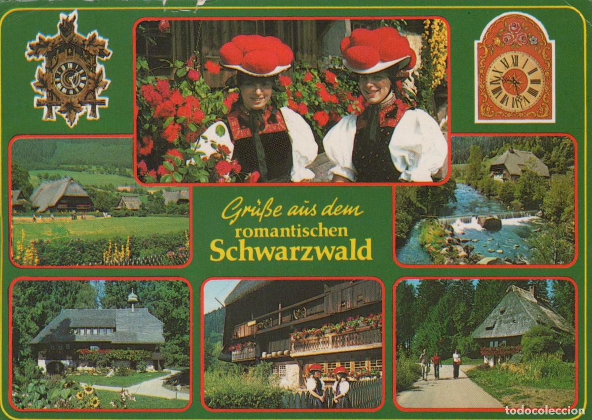Postales: Germany Black Forest Traditional Costume Cuckoo Clock Farmhouses River *YAS709