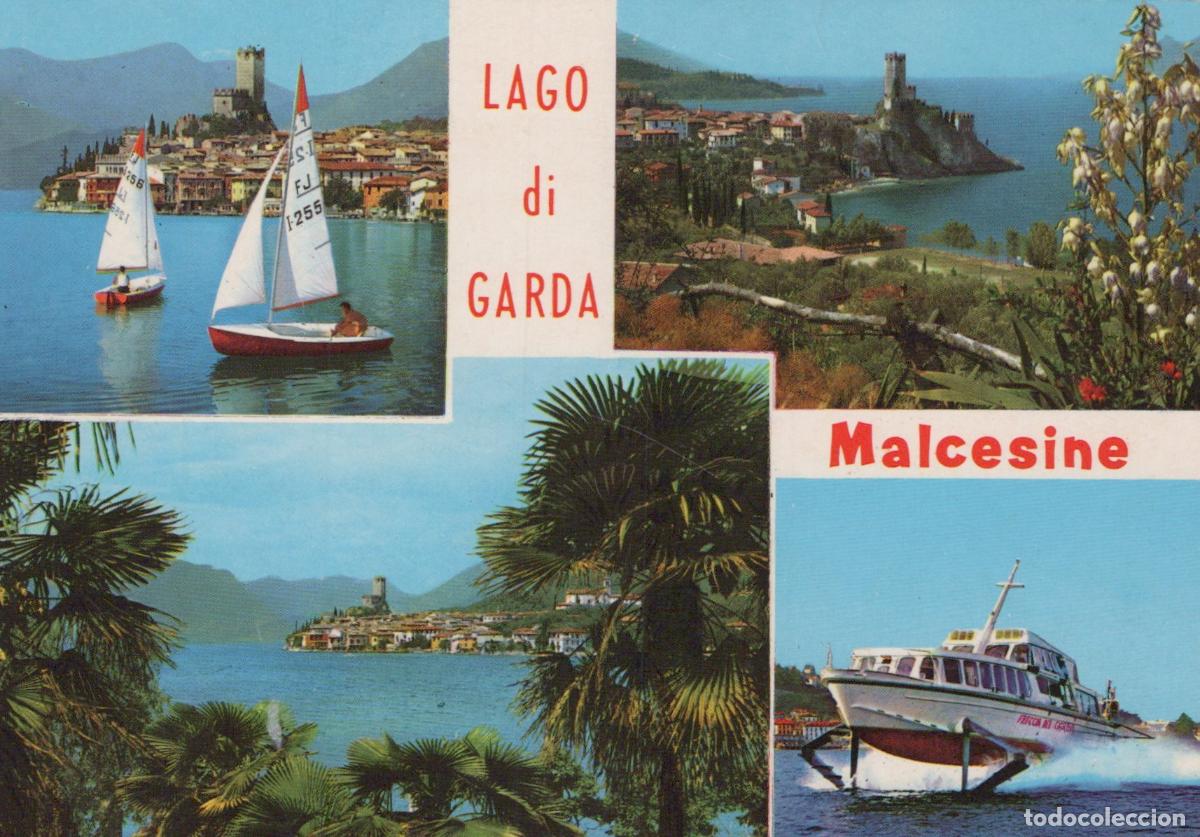 Postcards: Italy Malcesine Lago DI Garda Sailboats Castle Hydrofoil Lake Unposted *YAS900