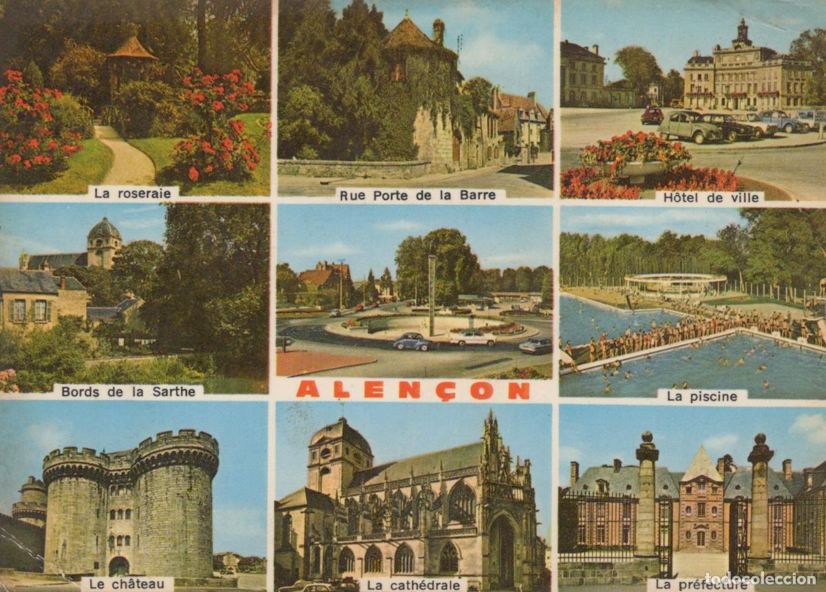 Cartoline: France Alen&ccedil;on Multi View Rose Garden City Hall Castle Cathedral Pool *YAS840