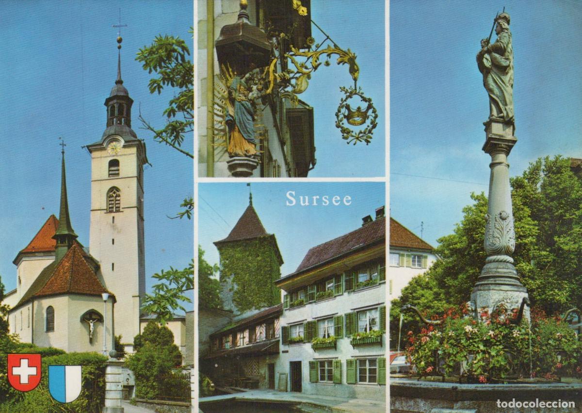 Cartoline: Switzerland Sursee Church Old Town Street and Fountain Collage *YAS876