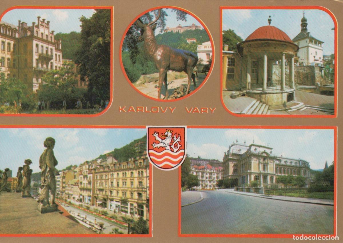 Postales: Czech Republic Karlovy Vary Multi View Architecture Deer Statue Unposted *YAS926