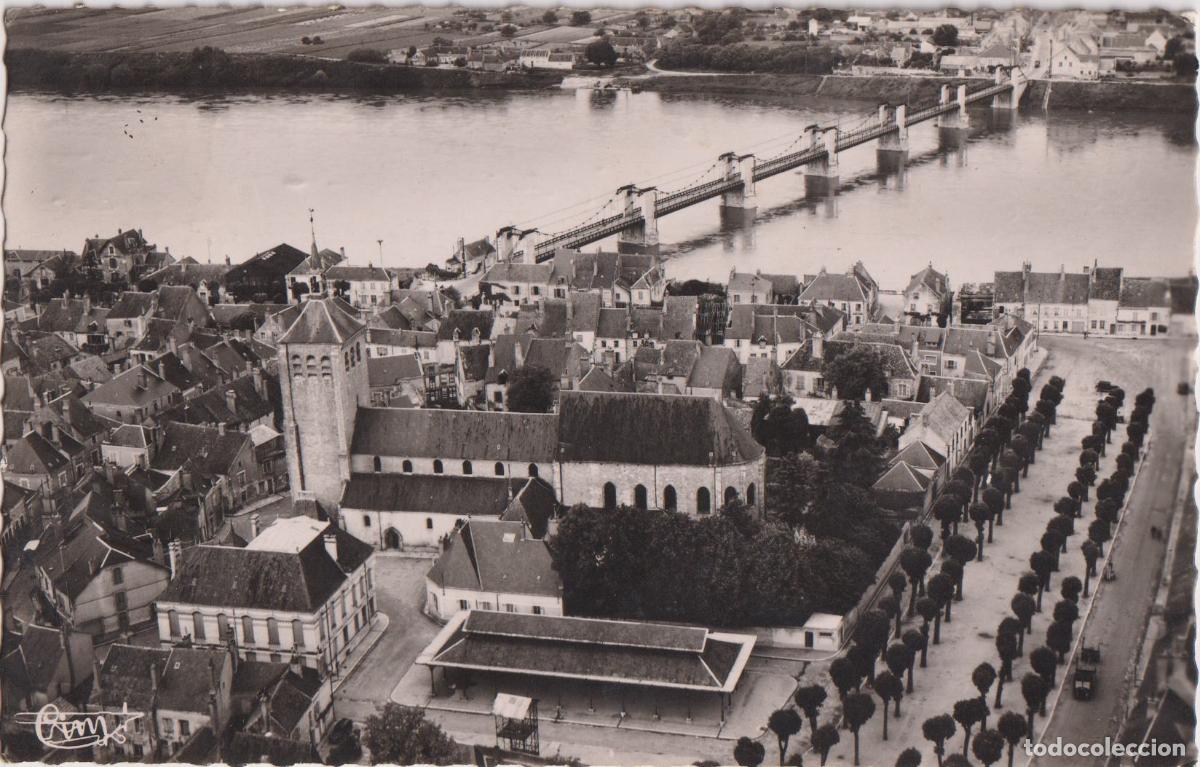 Postales: FRANCIA, JARGEAU, VISTA A&Eacute;REA SUR L'EGLISE, LE PONT ET LA LOIRE &ndash; CIM &ndash; ESCRITA