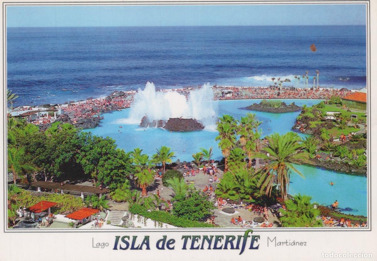 Postais: Spain Tenerife Lago Marti&aacute;nez Water Park Fountains Palm Trees Beach *YAT026