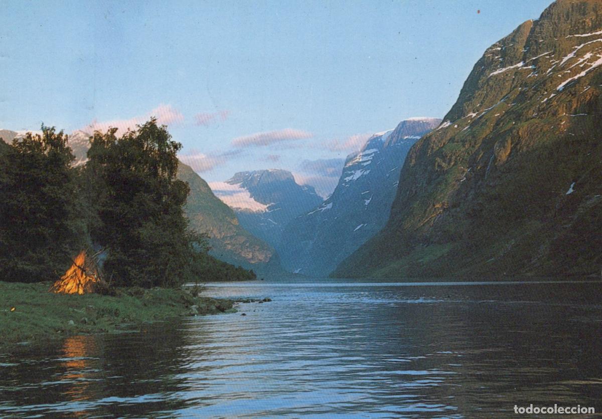Postcards: Norway Loen Valley Lake Loenvatnet Mountains Bonfire Landscape *YAT088