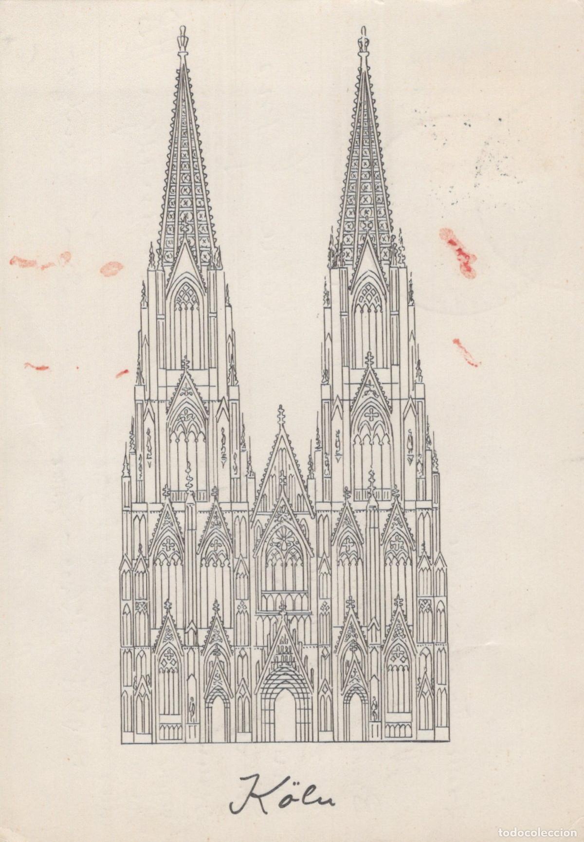 Postcards: Germany Cologne Cathedral Gothic Architecture Drawing 1973 *YAT105