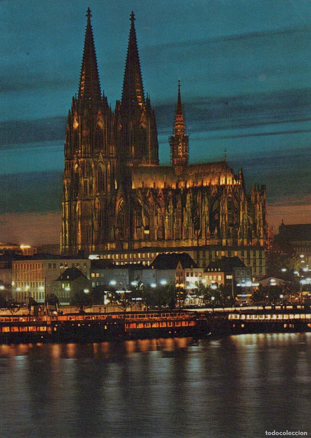 Postcards: Germany Cologne Cathedral At Night Rhine River Illuminated Gothic Church *YAT115