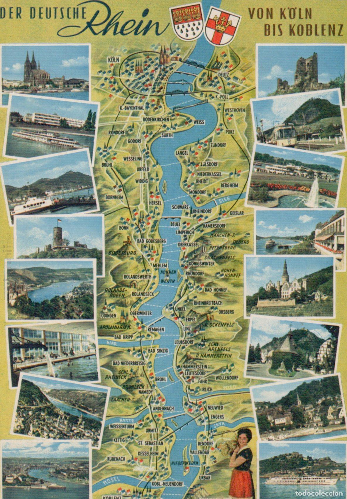 Cartes Postales: Germany Cologne Map of the Rhine River From To Koblenz *YAT222